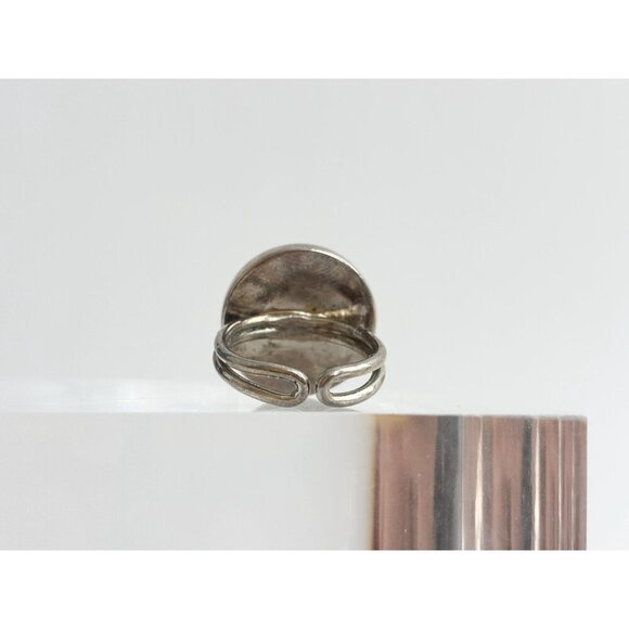 Micromosaic Floral Black & White Maze Motif Silver Toned Vintage  Ring - sz 5 - Picture 5 of 9